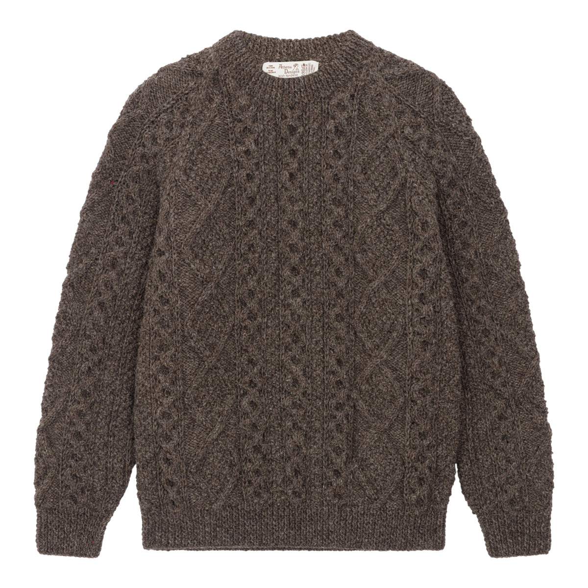 Triona | Brown Unisex Hand Knit Crew Neck Aran Sweater – Triona Design