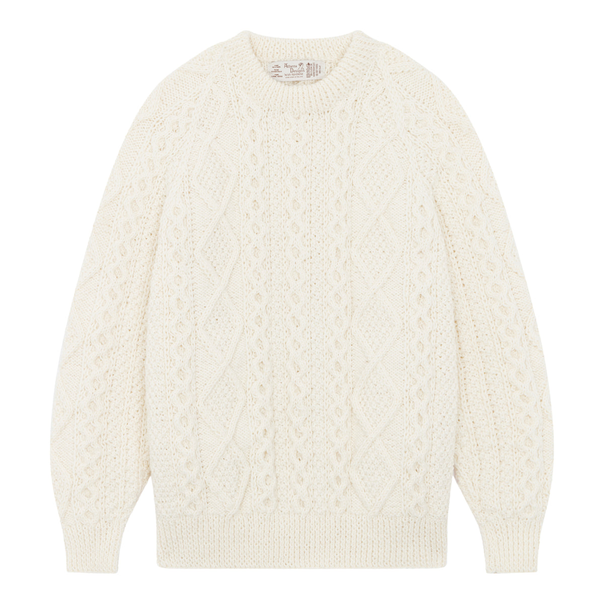 Triona | Natural Unisex Hand Knit Crew Neck Aran Sweater – Triona 
