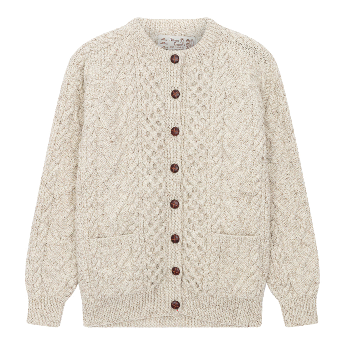 Triona | Oatmeal Hand Knit Crew Neck Aran Cardigan – Triona Design