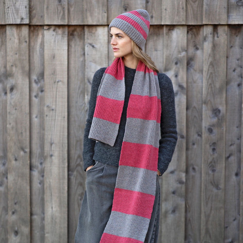 Pink and Grey Stripe Knitted Scarf