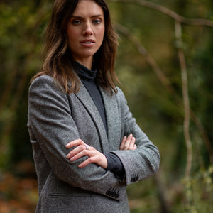 Grey Herringbone Cara Donegal Tweed Blazer