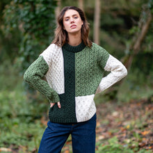 Load image into Gallery viewer, Green Emma Patchwork Crew Neck Aran Sweater
