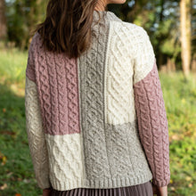 Load image into Gallery viewer, Pink Emma Patchwork Crew Neck Aran Sweater
