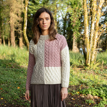 Load image into Gallery viewer, Pink Emma Patchwork Crew Neck Aran Sweater
