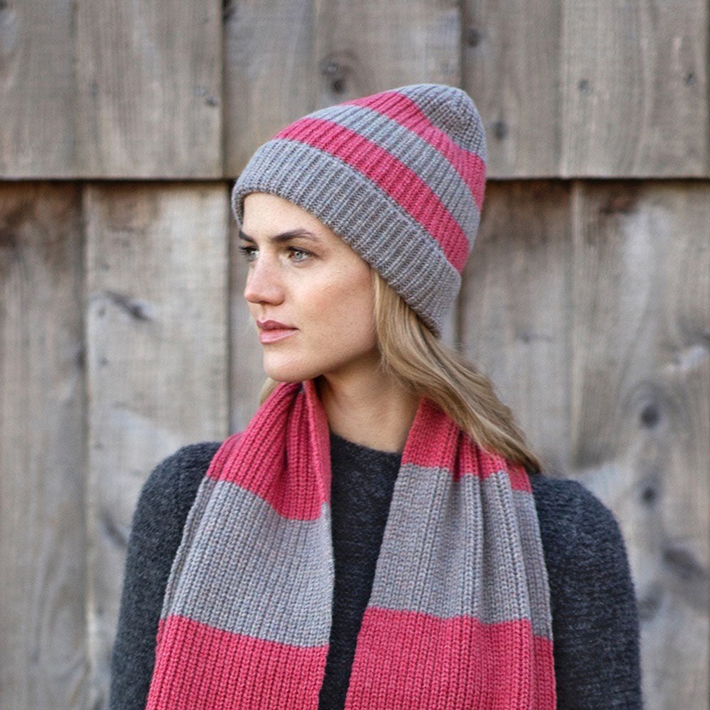 Pink and Grey Stripe Knitted Hat