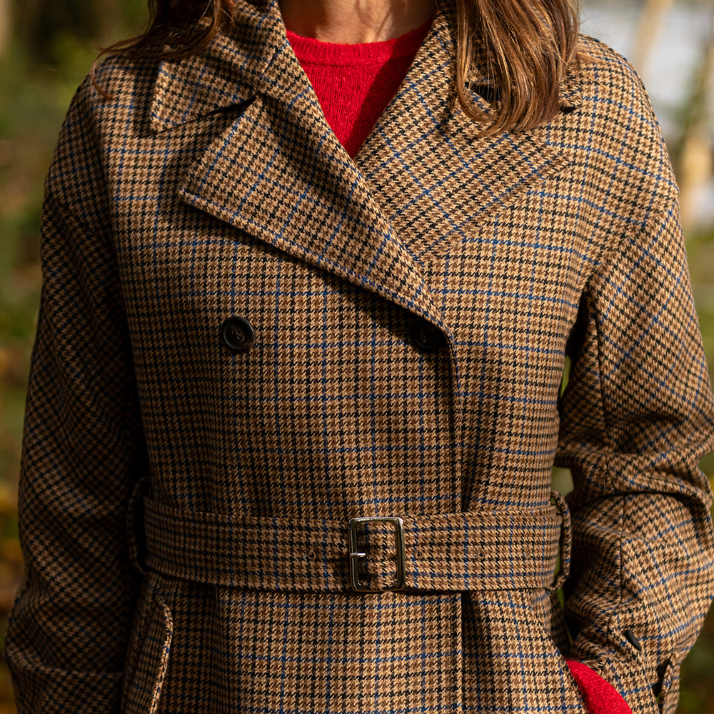 Brown Houndstooth Faye Double Breasted Mac Coat