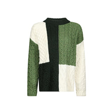 Load image into Gallery viewer, Green Emma Patchwork Crew Neck Aran Sweater
