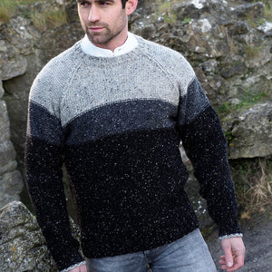 Three Tone Grey Stripe Donegal Sweater