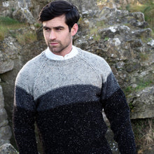 Load image into Gallery viewer, Three Tone Grey Stripe Donegal Sweater
