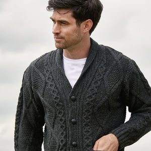 Charcoal Mens Wool Button Cardigan