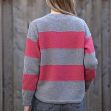 Load image into Gallery viewer, Pink and Grey Stripe Crew Neck Sweater
