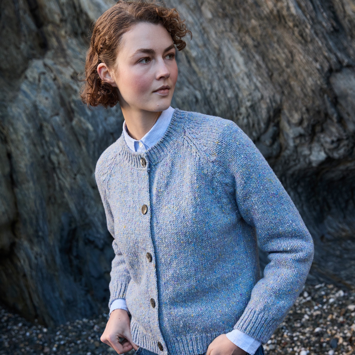 Ice Blue Merino Cropped Raglan Cardigan | Triona Design