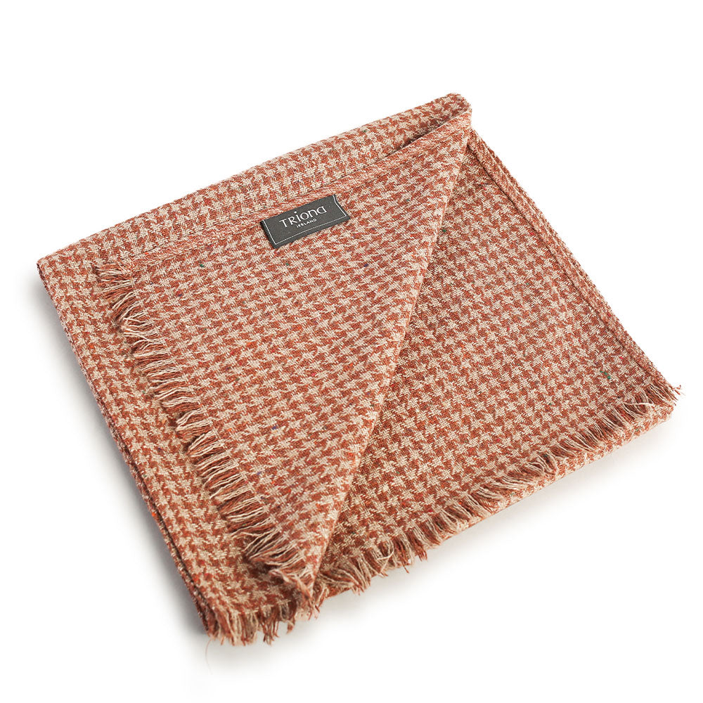 Rust and Brown Houndstooth Donegal Tweed Scarf