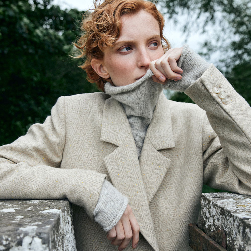 Triona Beige Herringbone Colleen Oversized Irish Tweed Blazer