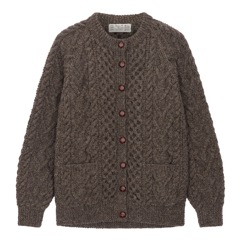 Athena Brown Crew Aran Cardigan