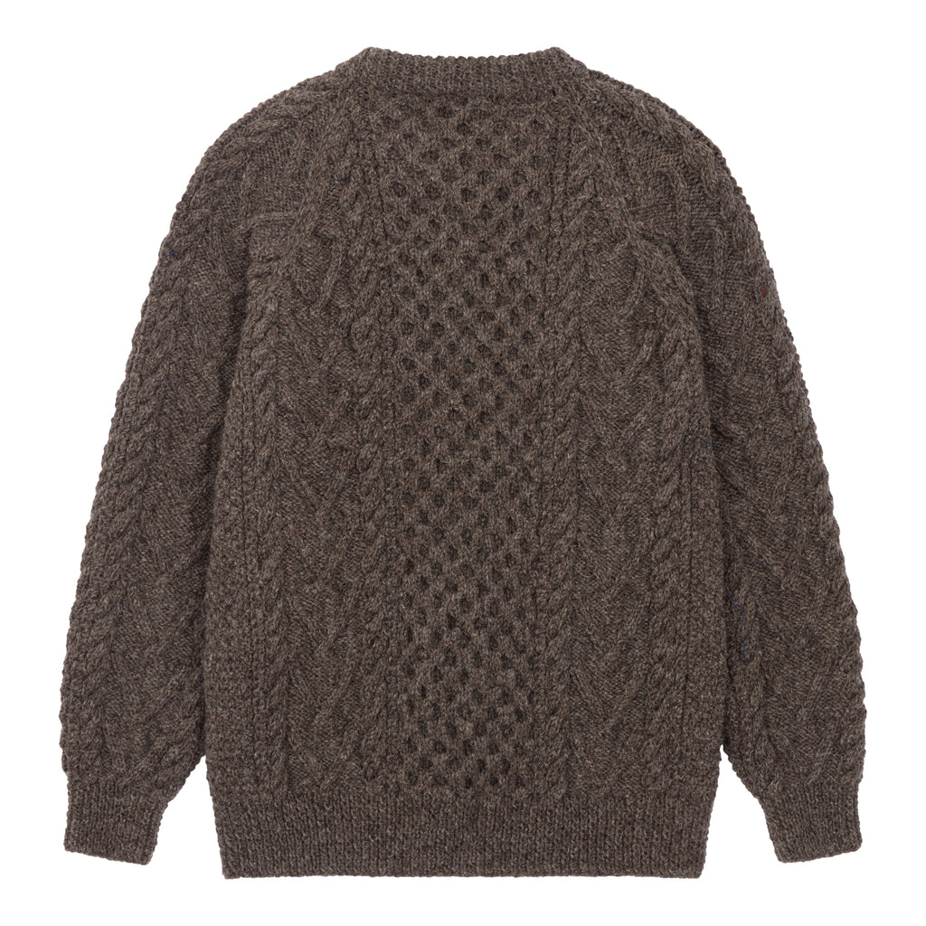 Athena Brown Crew Aran Cardigan Back