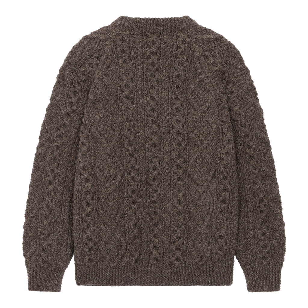 Athena Brown Crew Aran Sweater Back