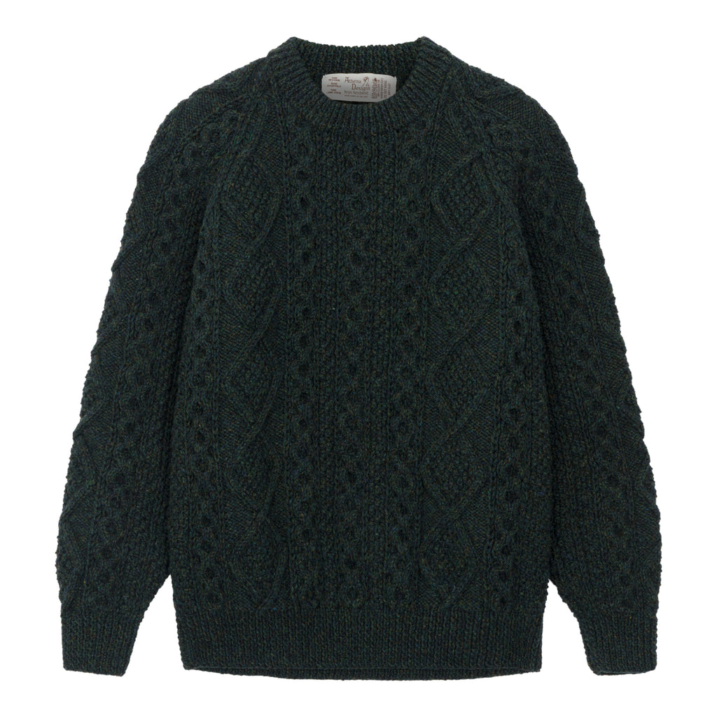 Athena Forest Green Crew Aran Sweater