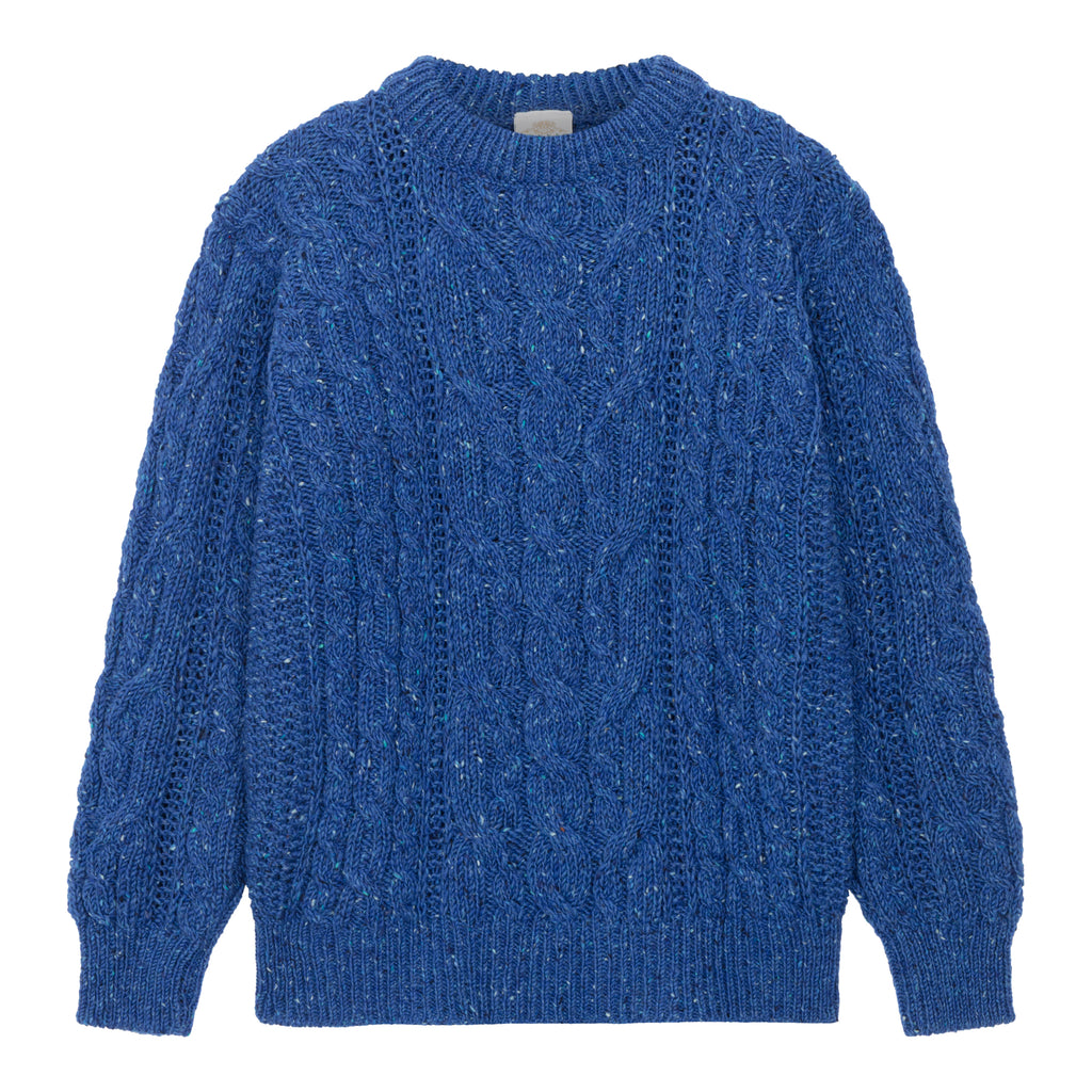 Bonners Blue Fleck Aran Sweater Front