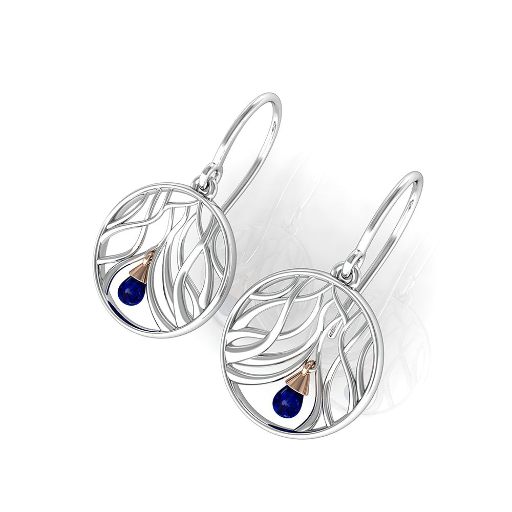 Sterling Silver Wishing Tree Earrings with Sapphire