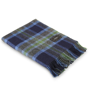 Charcoal Blue and Green Check Lambswool Blanket