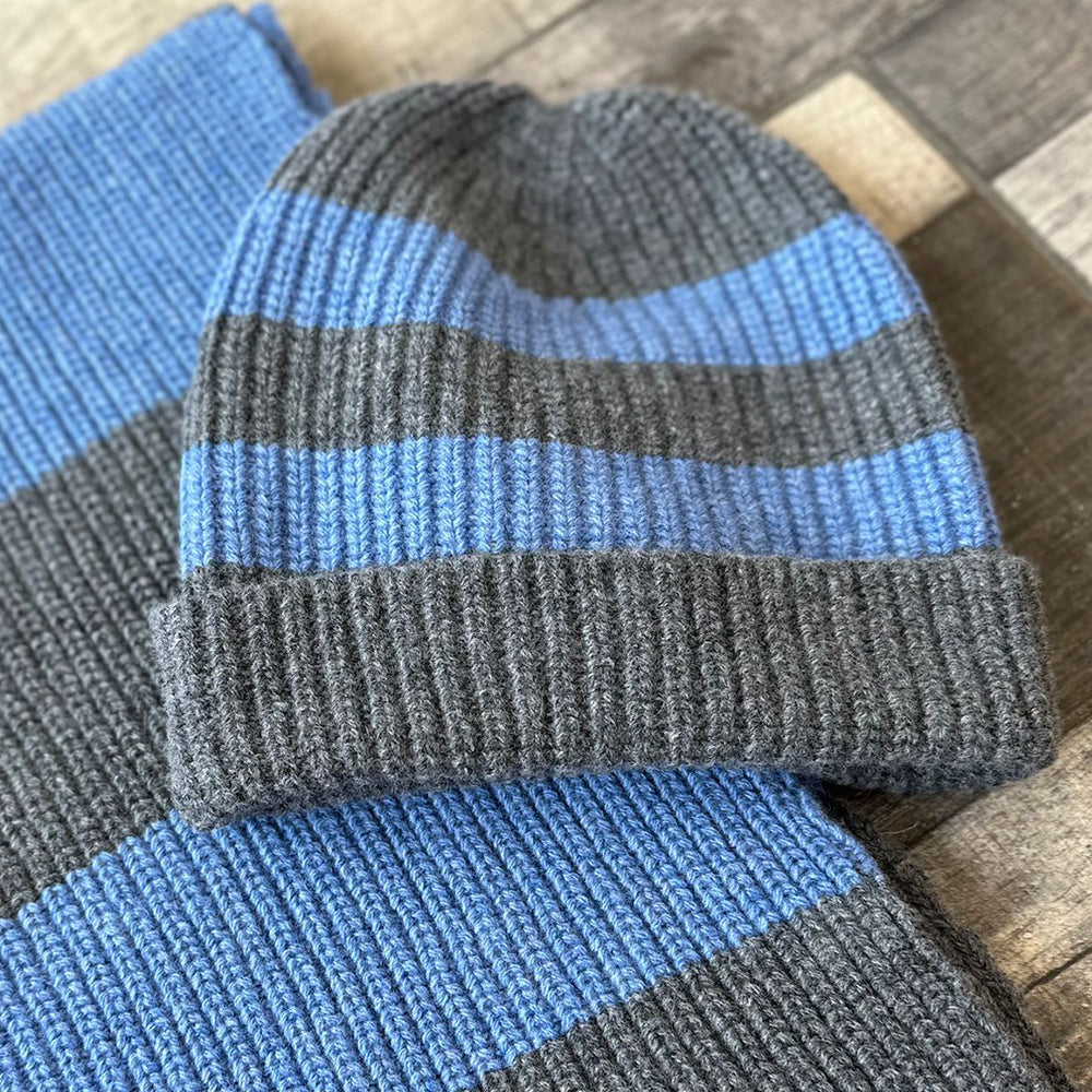 Blue and Grey Stripe Knitted Hat