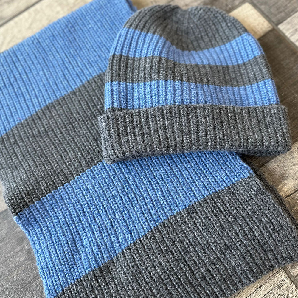 Blue and Grey Stripe Knitted Scarf