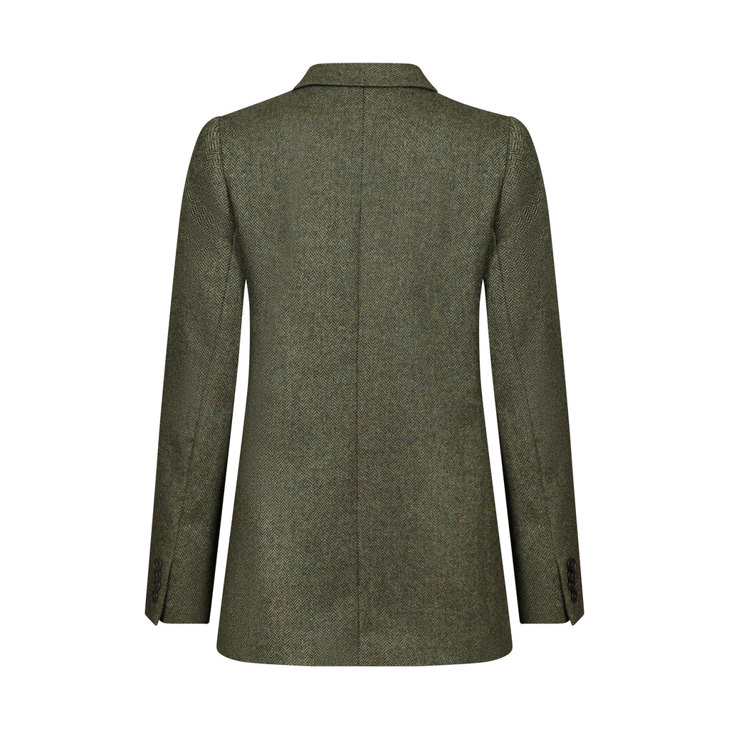 Green Herringbone Cara Donegal Tweed Blazer Back