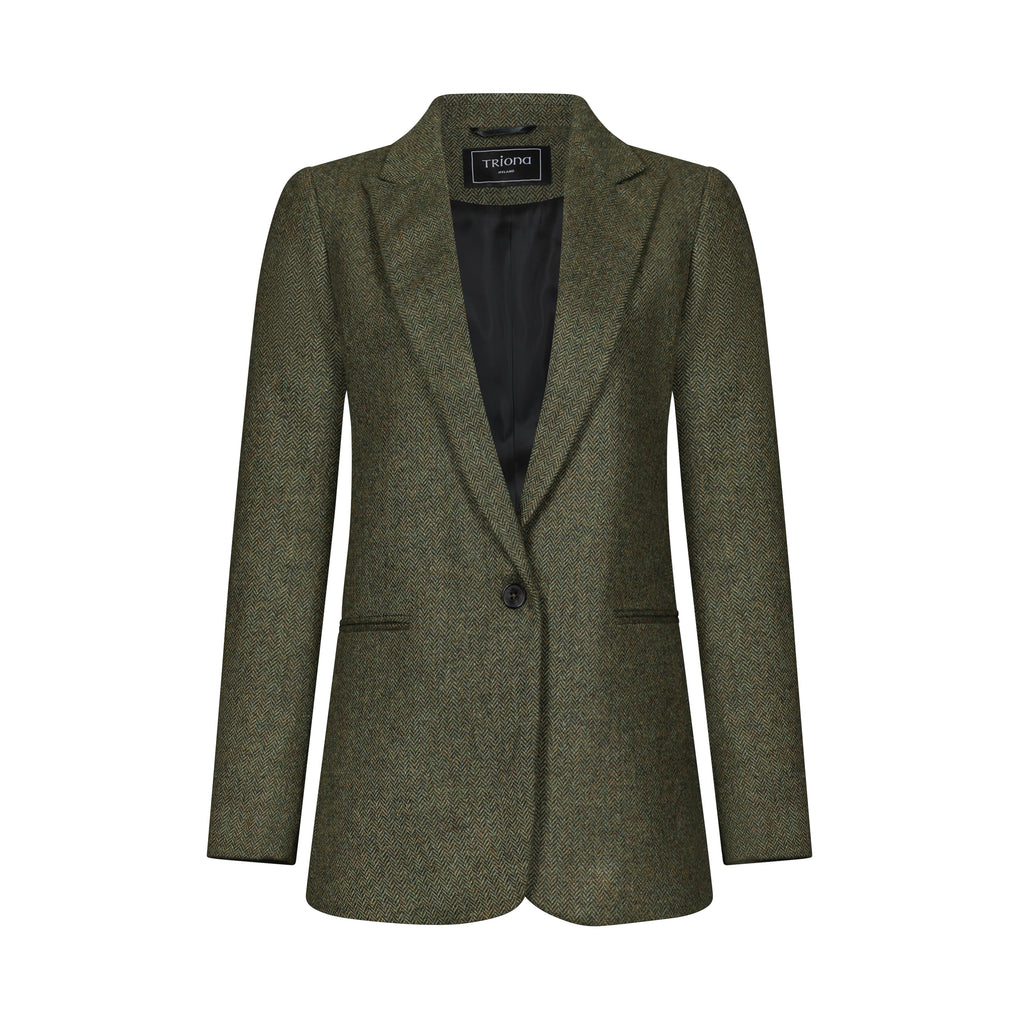 Green Herringbone Cara Donegal Tweed Blazer