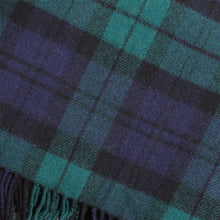 Load image into Gallery viewer, Blackwatch Navy and Green Check Lambswool Blanket
