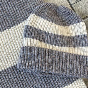 Natural and Grey Stripe Knitted Hat