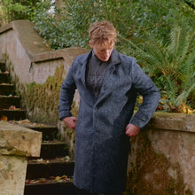 Load and play video in Gallery viewer, Navy Fleck Cillian Donegal Tweed Coat
