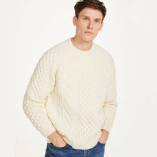 Load image into Gallery viewer, Natural Unisex Hand Knit Crew Neck Aran Sweater
