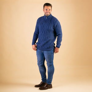 Niall Denim Blue Half Zip Cable Sweater
