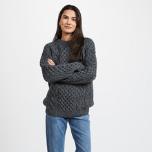 Load image into Gallery viewer, Charcoal Hand Knit Unisex Crew Neck  Aran Sweater
