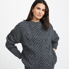 Load image into Gallery viewer, Charcoal Hand Knit Unisex Crew Neck  Aran Sweater
