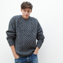 Load image into Gallery viewer, Charcoal Unisex Hand Knit Crew Neck Aran Sweater
