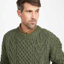Load image into Gallery viewer, Green Unisex Hand Knit Crew Neck Aran Sweater
