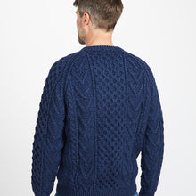 Load image into Gallery viewer, Navy Unisex Hand Knit Crew Neck Aran Sweater
