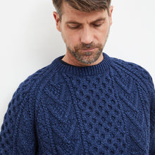 Load image into Gallery viewer, Navy Unisex Hand Knit Crew Neck Aran Sweater
