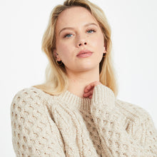Load image into Gallery viewer, Oatmeal Hand Knit Unisex Crew Neck Aran Sweater
