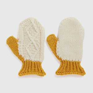 Natural & Mustard Kids Wool Mitten Gloves