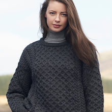 Load image into Gallery viewer, Charcoal Unisex Crew Neck Aran Sweater
