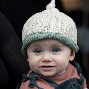 Natural & Green Wool Baby Hat