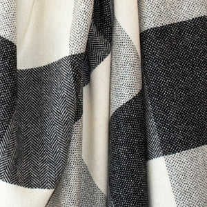 Black & White Herringbone Check Donegal Tweed Fabric Sample