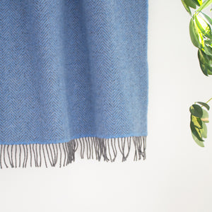Blue Herringbone Merino & Cashmere Blanket