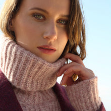 Load image into Gallery viewer, Pink Alpaca Blend Ribbed Polo Neck Sweater
