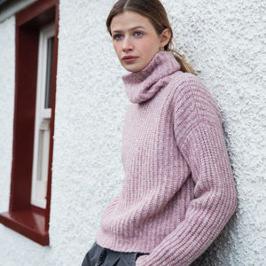 Pink Alpaca Blend Ribbed Polo Neck Sweater
