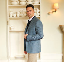 Load image into Gallery viewer, Jacket with Elbow Patches, Blue and Grey Windowpane
