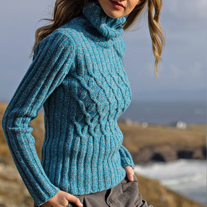 Sky Cable & Ribbed Polo Neck Sweater